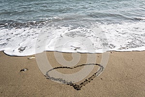 Heart drawing on beach sand