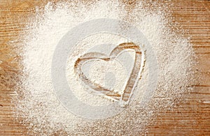 Heart drawn on flour