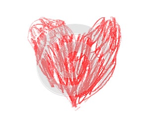 Heart drawn in red pencil childrens drawing