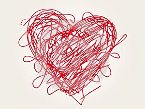 A heart drawn with red scribbles on a white background
