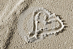 Heart drawn in the sand.