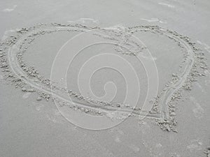 Heart Drawn into the Sand at the Beach