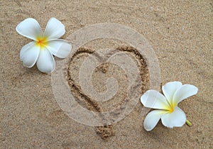 Heart drawn on sand beach