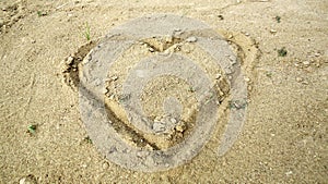 Heart Drawn on the Sand and Mud Ground - Heart Drawn on sand surface