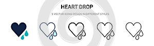 Heart drop icon in filled, thin line, outline and stroke style. Vector illustration of two colored and black heart drop vector