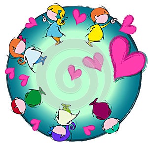 Heart Earth,Circle Mandala, Cartoon for Baby Children