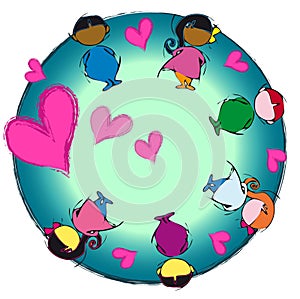 Heart Earth, Circle Mandala, Cartoon for Baby Children Diversity