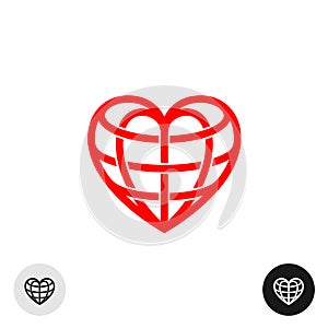 Heart earth globe shape linear weaved logo