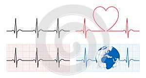 Heart with ecg and earth with ekg line