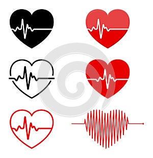 Heart and ECG - EKG signal set, Heart Beat pulse line concept d