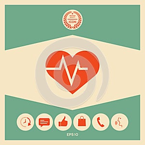 Heart with ECG wave - cardiogram symbol. Medical icon