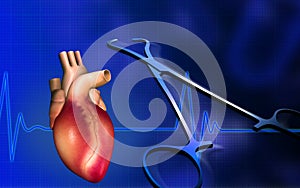 Heart with eco cardio gram pulse and surgical scis photo