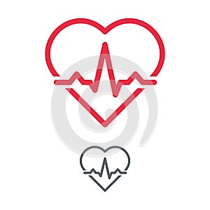 Heart with electrocardiogram pulse graph. Cardiac echo symbol, ECG or EKG examination. Health care concept. Vector outline