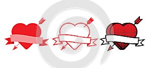 Heart embroidery arrow, icon set, vector