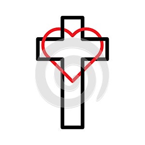 Heart encircling Christian cross. Love and faith concept. Religious symbol. Vector illustration. EPS 10.