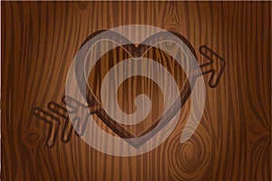Heart engraved in tree vector