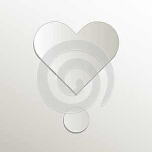 Heart exclamation mark symbol icon, card paper 3D natural