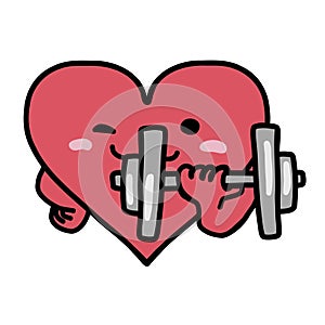 Heart exercise with dumbbell icons vector illustration