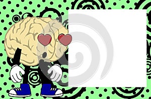 Heart eyes brain cartoon pictureframe background