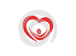 Heart family caring kids and baby for logo design