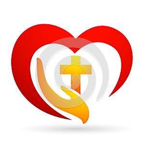 Heart Family Church People home love logo icon hearts happiness love care hands cross together success wellness health symbol