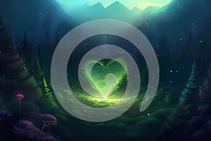 Heart fantasy forest mist. Generate Ai