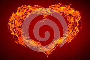 Heart fire flame on red background