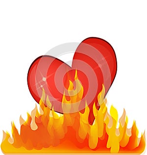 Heart on fire flames vector icon