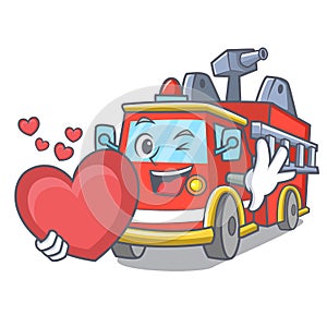 With heart fire truck mascot cartoon