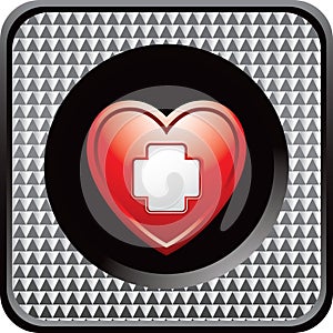 Heart with first aid icon on checkered web button