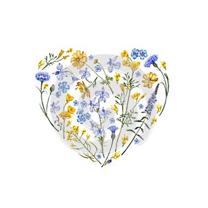 Heart floral background. Wildflowes, love background