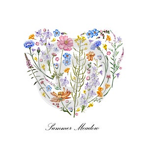 Heart floral background. Wildflowes, love background