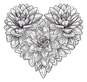 Heart Flower Love Floral Engraved Etching