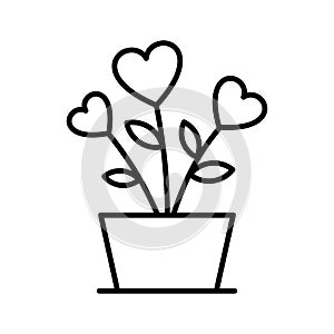 Heart flower in a pot icon. Love plant