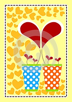 Heart Flower Vases Valentines Card