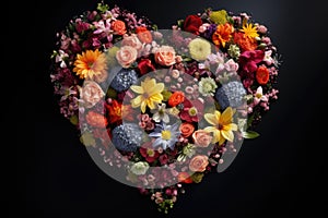 Heart Flowers on Black-bg