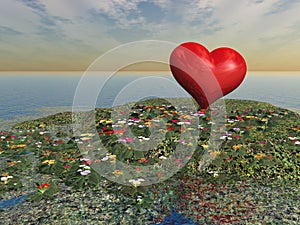 Heart and Flowers over Lake