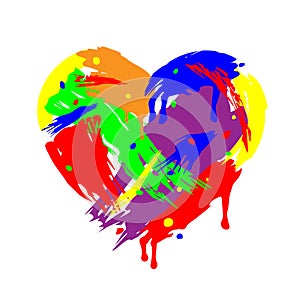 Heart folded of brush strokes. Flowing and Dripping paint. Multicolor design isolated on light background. Art for Valentines day photo