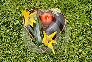 Heart form wicker basket with vegetable