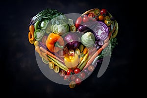 heart formed by assorted vegetables