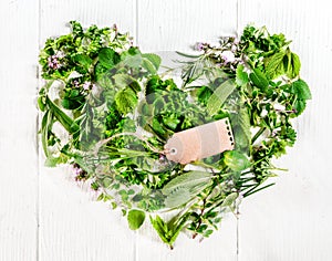 Heart formed of fresh culinary herbs