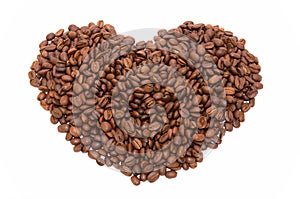 Heart formed with roasted organic coffee beans, isolated