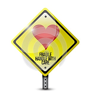 Heart fragile handle with care sign illustration