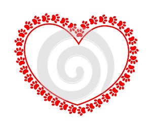 Heart frame with animal paw prints for your text logo symbol vector image