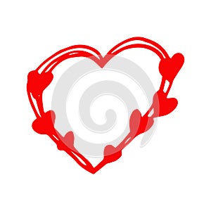 heart frame border hand drawn doodle. vector, scandinavian, nordic, minimalism. card, icon, sticker. love, wedding
