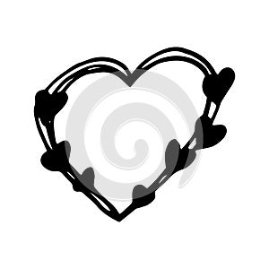 heart frame border hand drawn doodle. vector, scandinavian, nordic, minimalism. card, icon, sticker. love, wedding