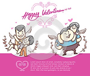 Heart frame and character ,hand drawn, hearts shape. Valentine`s day design elements. vector and doodle