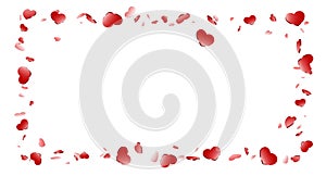 Heart frame isolated white background. Red hearts fall confetti border. Abstract heart-shape design love card, wedding