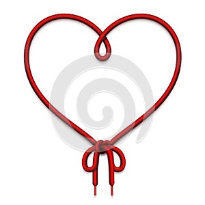 Heart frame made of loop of lacing with bowknot. Vector template illustration