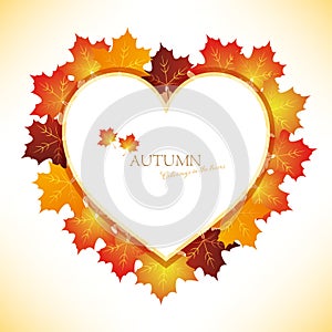 Heart frame with maple leaf illustration